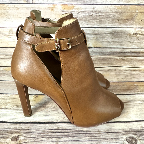Michael Kors Womens Brown Leather Lawson Open Toe High Heel Bootie Size 6M - Picture 2 of 8